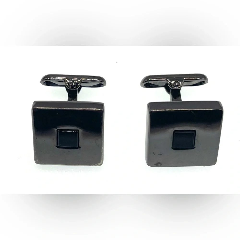 3 for $30 Vintage Gunmetal SilverTone Square Cufflinks Black Square Stone Center